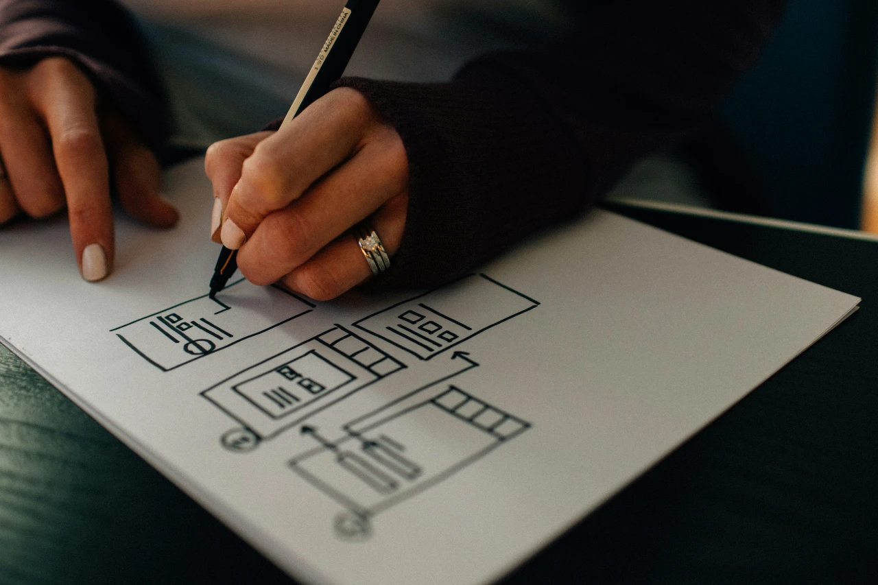 Image d'une personne qui dessine et travaille sur le UX design d'un projet - MD Consulting